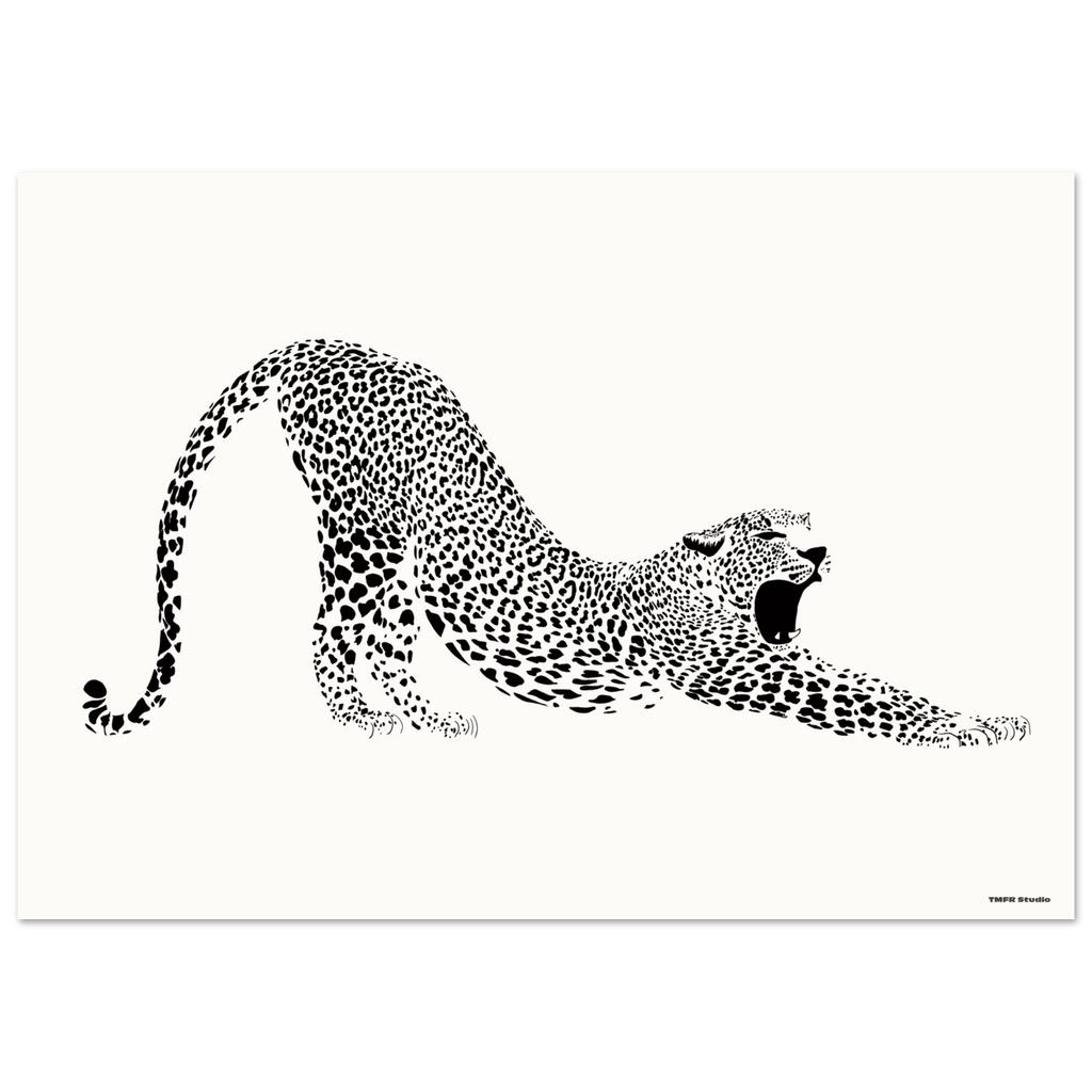 Black and white illustration of a leopard on a white background