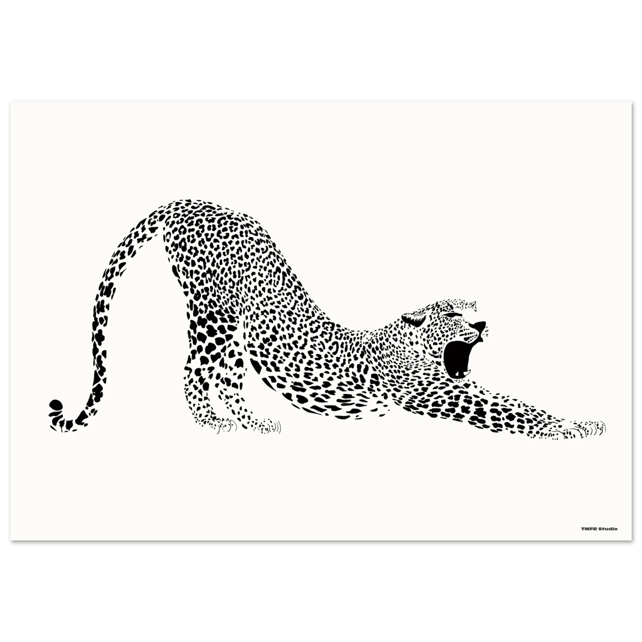 Black and white illustration of a leopard on a white background