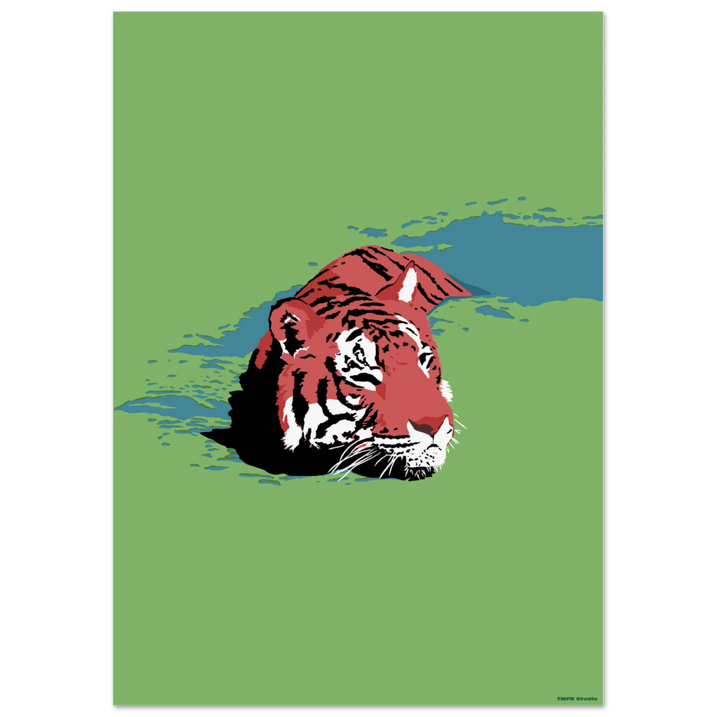 Red tiger illustration on a green background