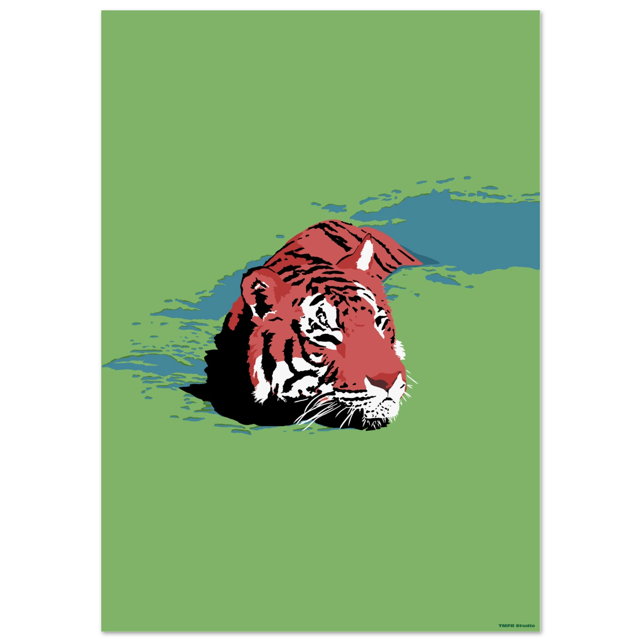 Red tiger illustration on a green background