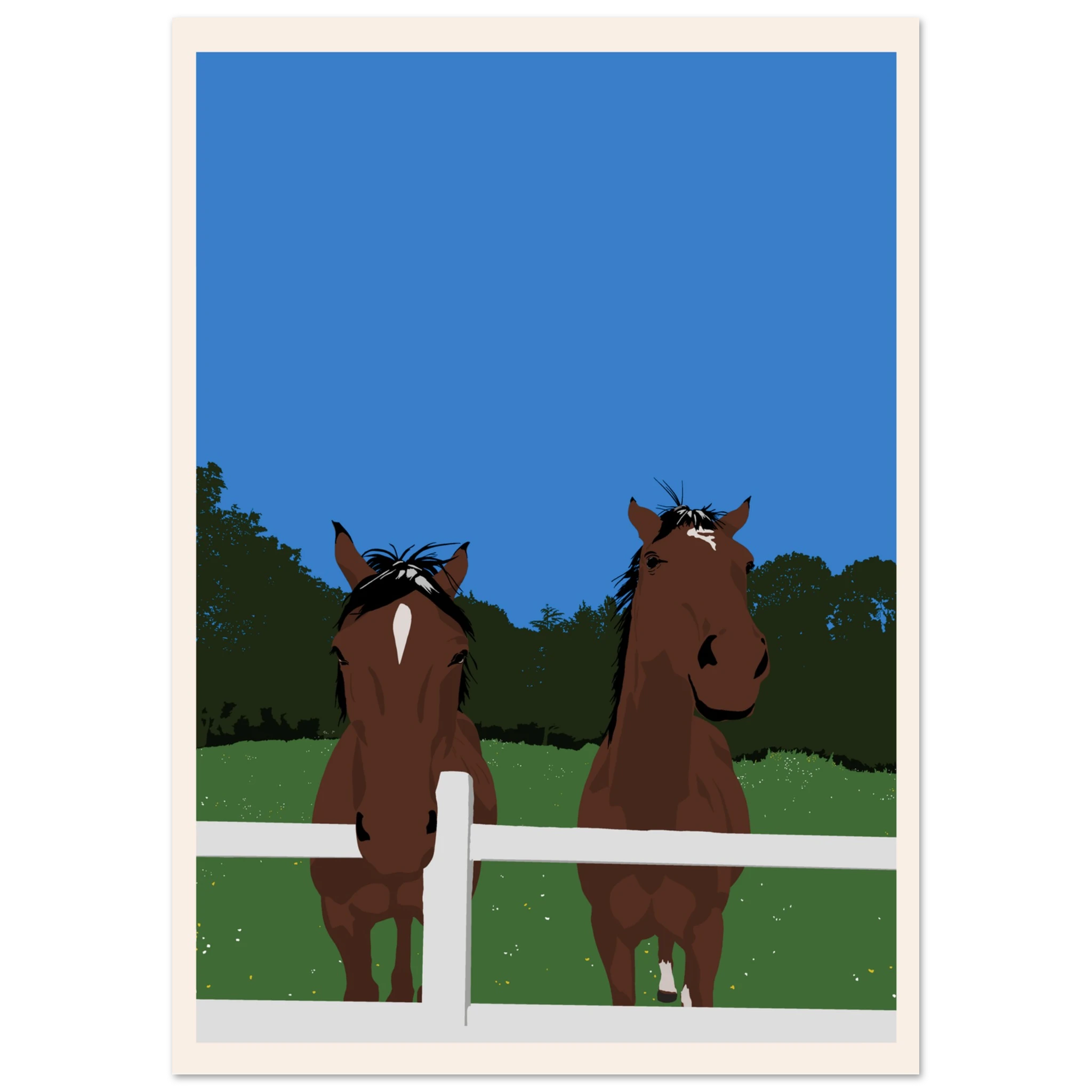 framed poster of Two horses behind a fence